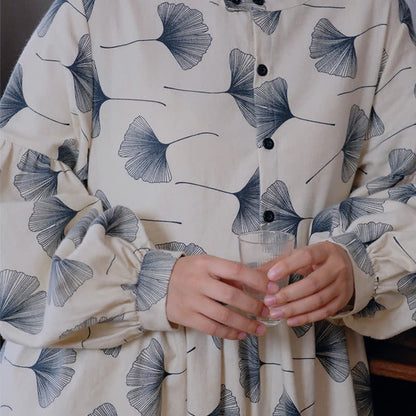 Chemise de nuit boutonnée en coton brossé avec feuilles de ginkgo - image 9