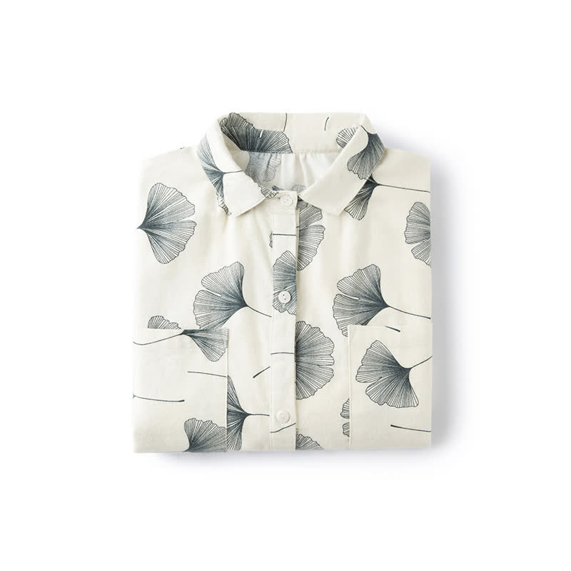 Ensemble pyjama en coton brossé avec feuilles de ginkgo - image 7