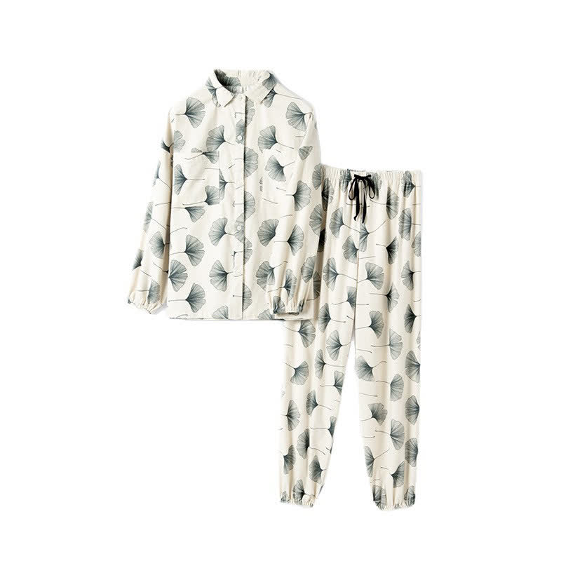 Ensemble pyjama en coton brossé avec feuilles de ginkgo - image 6