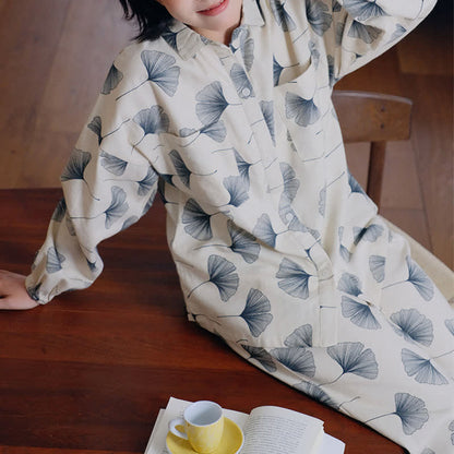 Ensemble pyjama en coton brossé avec feuilles de ginkgo - image 0