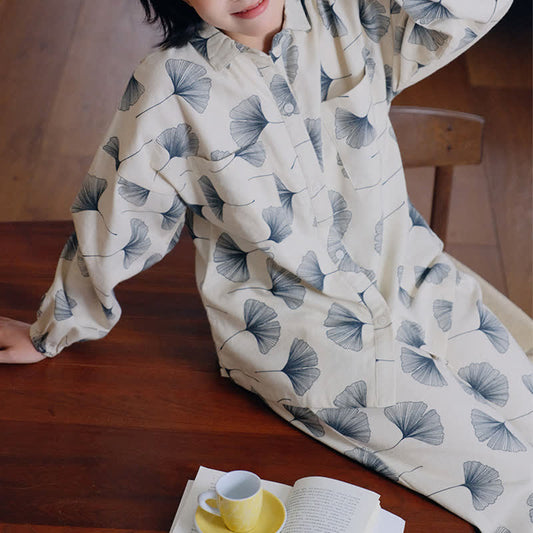 Ensemble pyjama en coton brossé avec feuilles de ginkgo - image 0