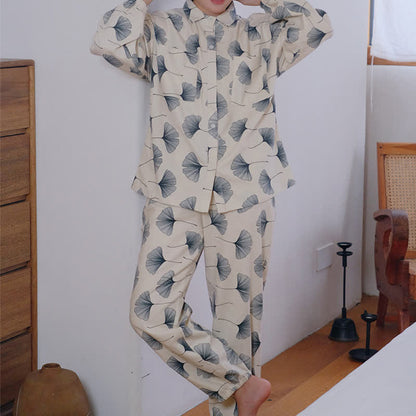 Ensemble pyjama en coton brossé avec feuilles de ginkgo - XL - image 1