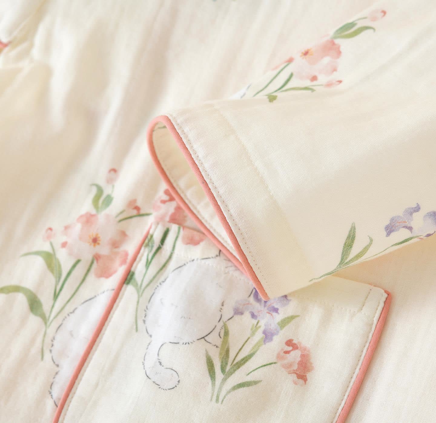 Pyjama kimono en gaze de coton à motif floral et chat - image 8