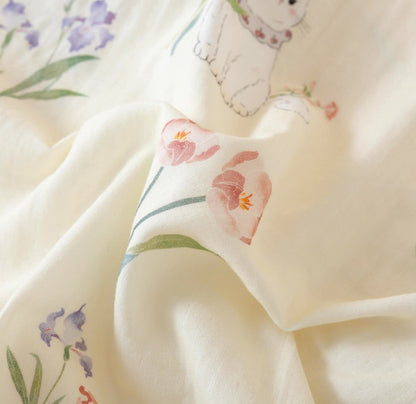 Pyjama kimono en gaze de coton à motif floral et chat - image 12