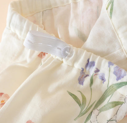 Pyjama kimono en gaze de coton à motif floral et chat - image 13