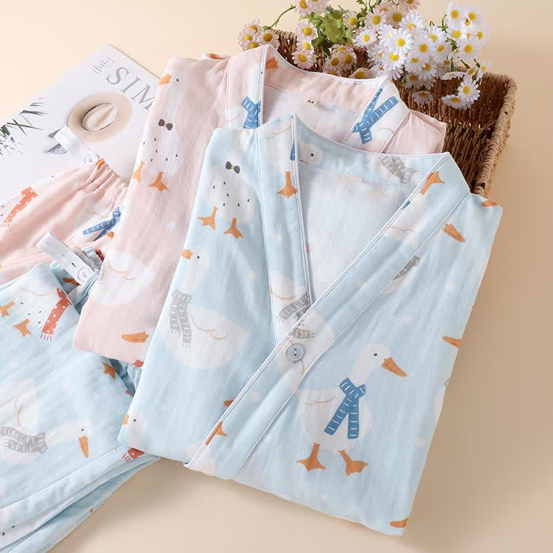 Pyjama kimono en gaze de coton avec oie de dessin animé - image 1
