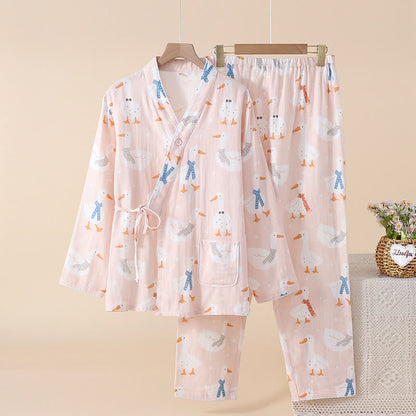 Pyjama kimono en gaze de coton avec oie de dessin animé - Rose - 2XL - image 2