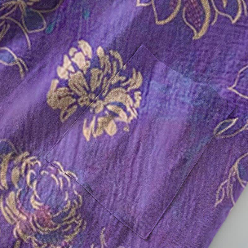 Peignoir kimono bicolore en gaze de coton à motif pivoine - image 4
