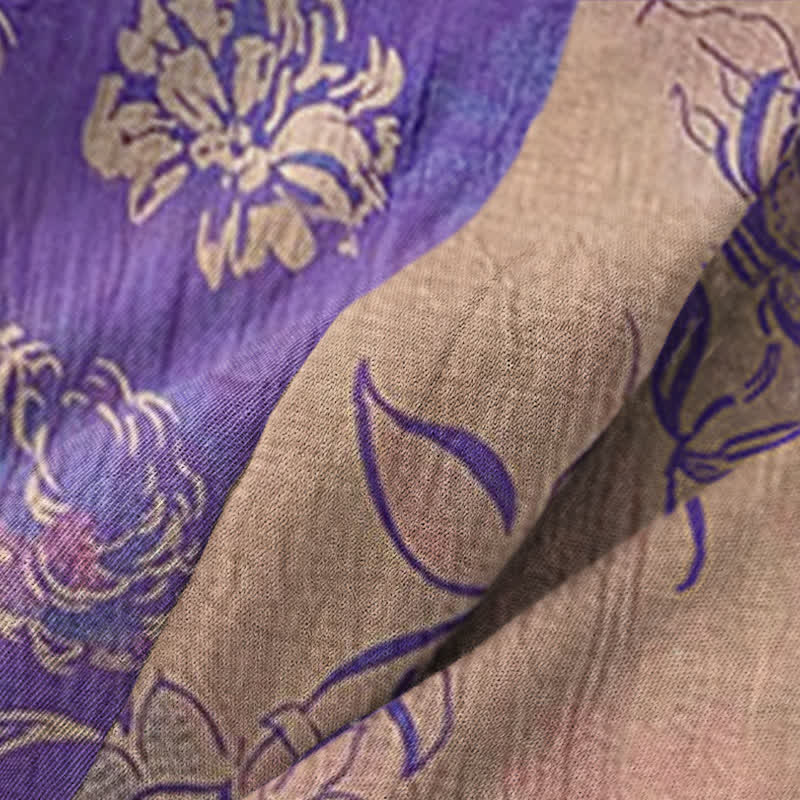 Peignoir kimono bicolore en gaze de coton à motif pivoine - image 5