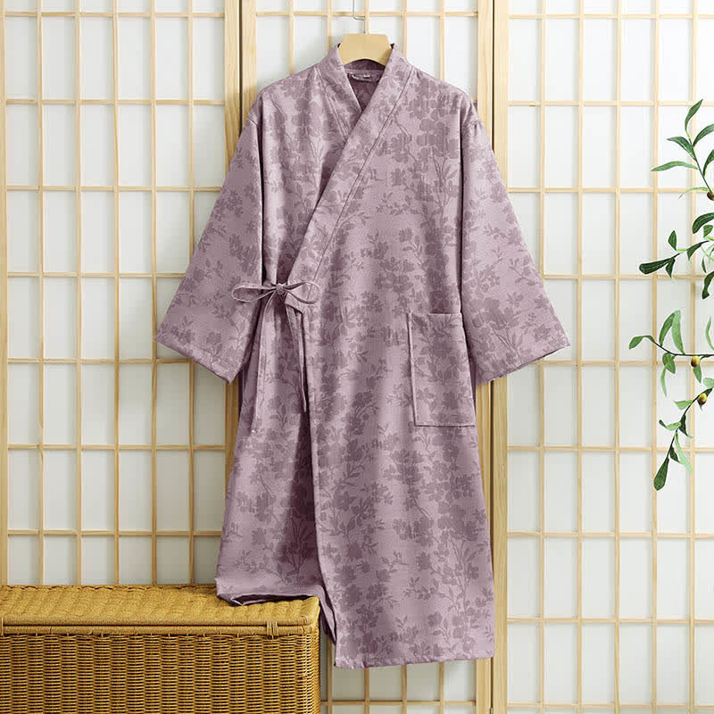 Peignoir kimono discret à motif floral et poche - Violet - XL - image 10