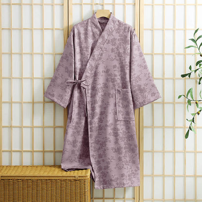 Peignoir kimono discret à motif floral et poche - Violet - XL - image 10