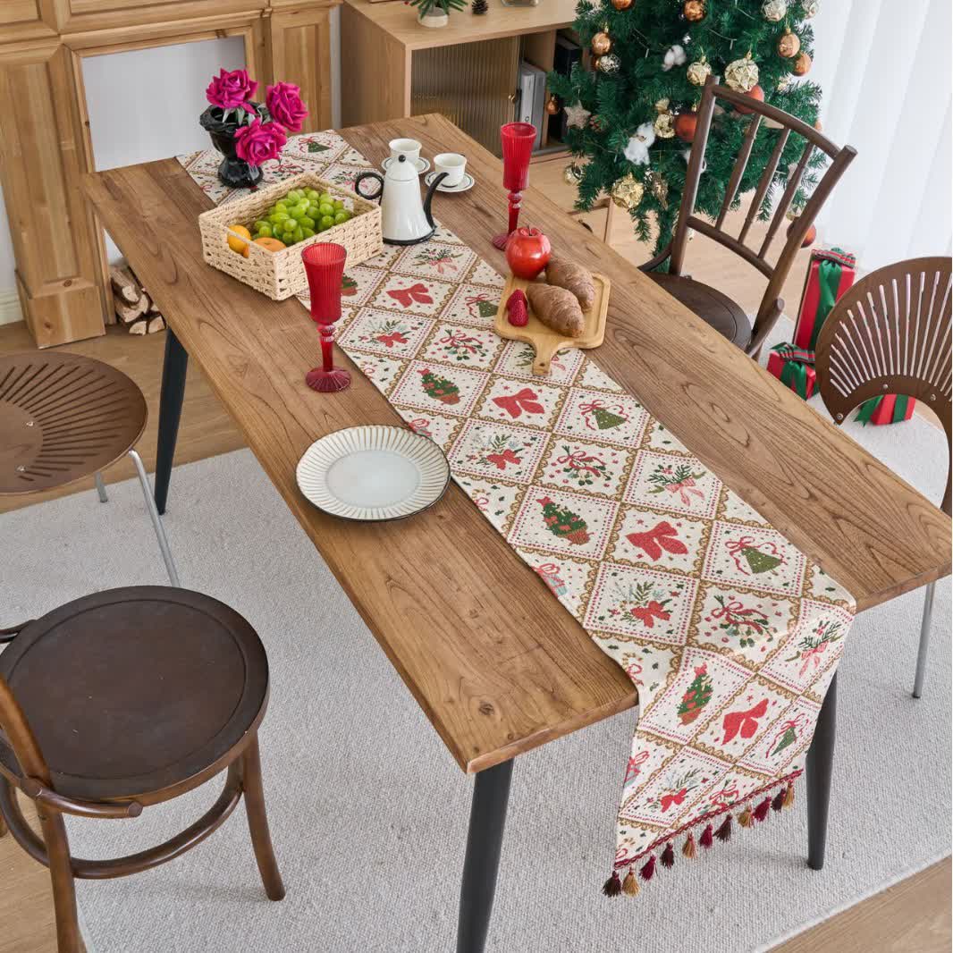 Chemin de table jacquard de Noël avec motif nœud et losange - image 2