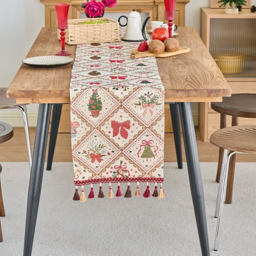Chemin de table jacquard de Noël avec motif nœud et losange - image 1