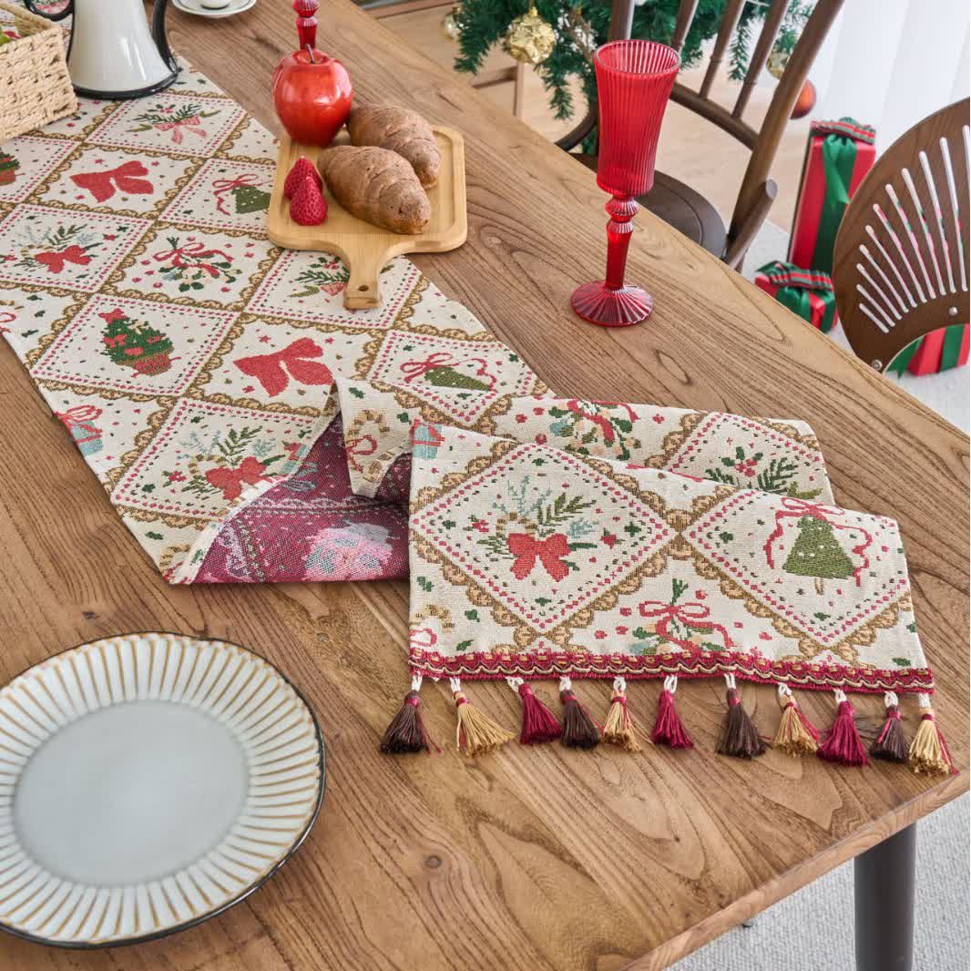 Chemin de table jacquard de Noël avec motif nœud et losange - image 3