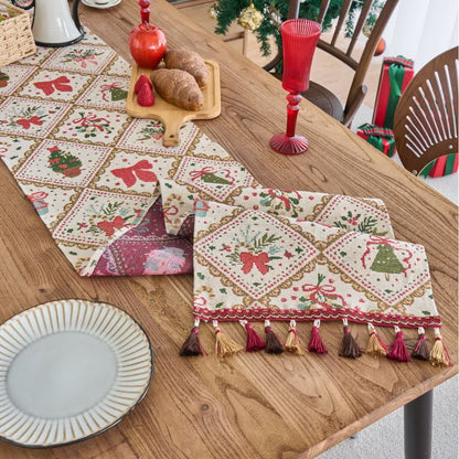 Chemin de table jacquard de Noël avec motif nœud et losange - image 3
