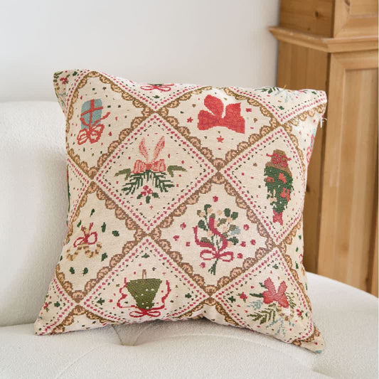 Coussin jacquard de Noël avec nœud et diamants - 60cm x 60cm - image 0