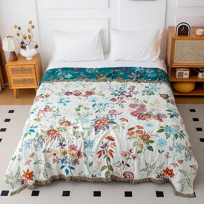 Couette à pompons en coton naturel avec vignes florales - 230 cm x 250 cm - image 0