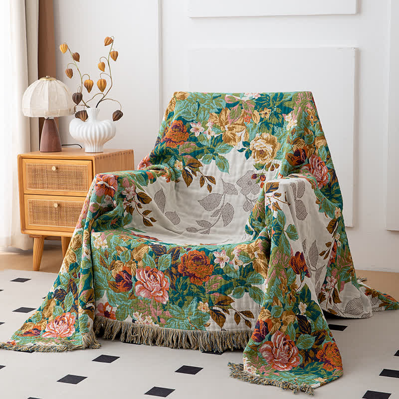 Couette fleurie Wonderland en coton naturel avec pompons - image 2