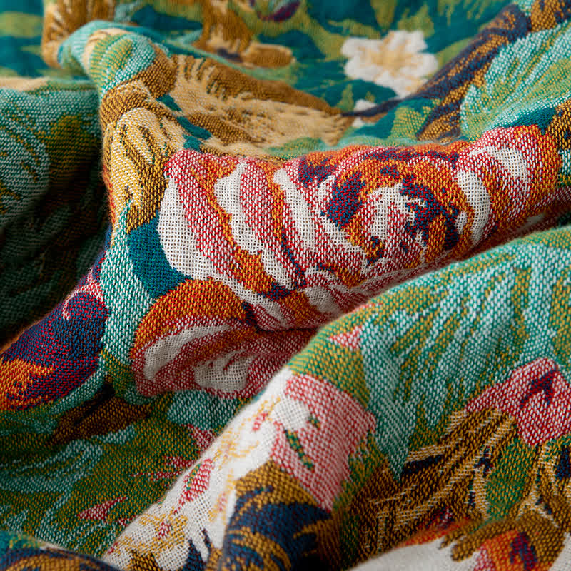 Couette fleurie Wonderland en coton naturel avec pompons - image 5