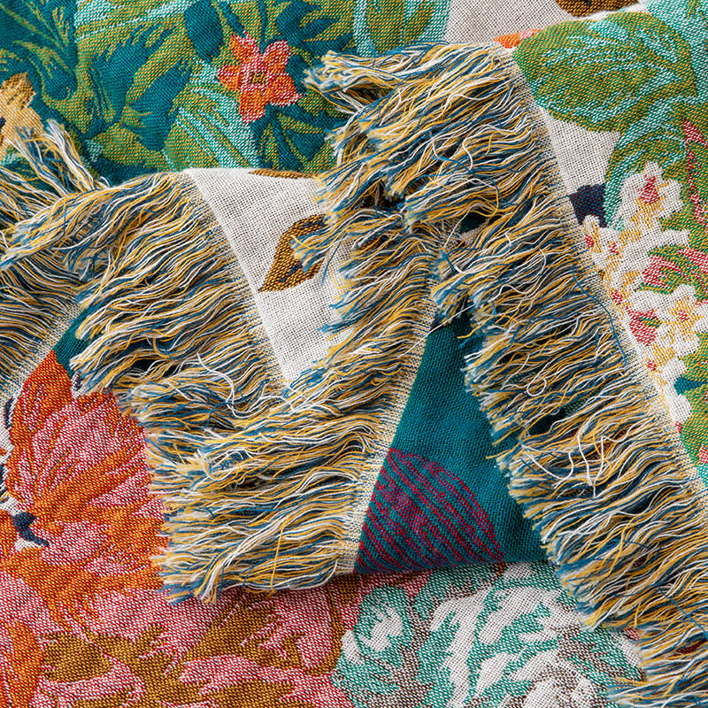 Couette fleurie Wonderland en coton naturel avec pompons - image 6