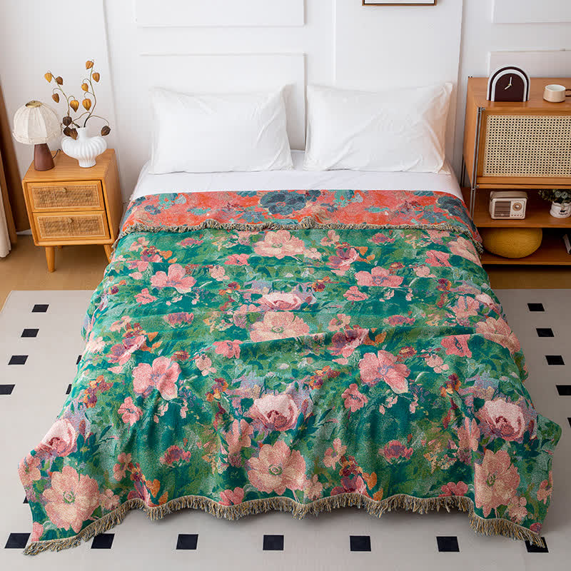 Couette d'art botanique avec pompons en coton naturel - 200cm x 230cm - image 0