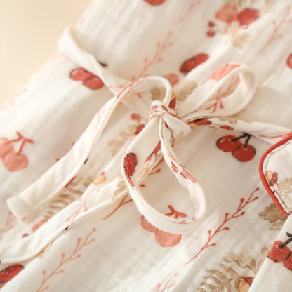 Pyjama kimono en gaze de coton aux motifs cerises et champignons - image 2
