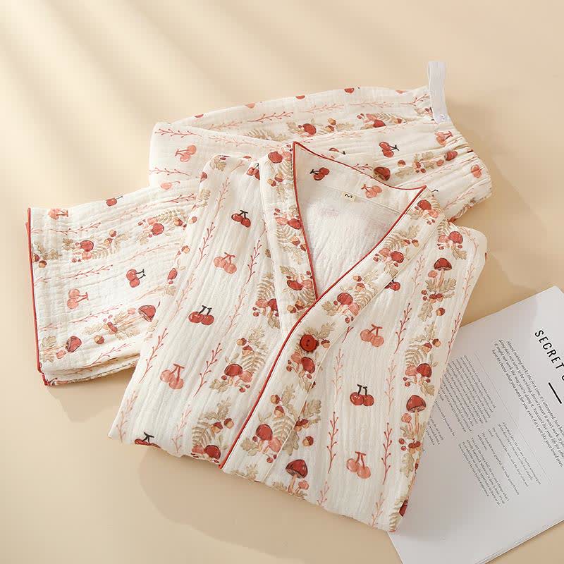 Pyjama kimono en gaze de coton aux motifs cerises et champignons - image 1