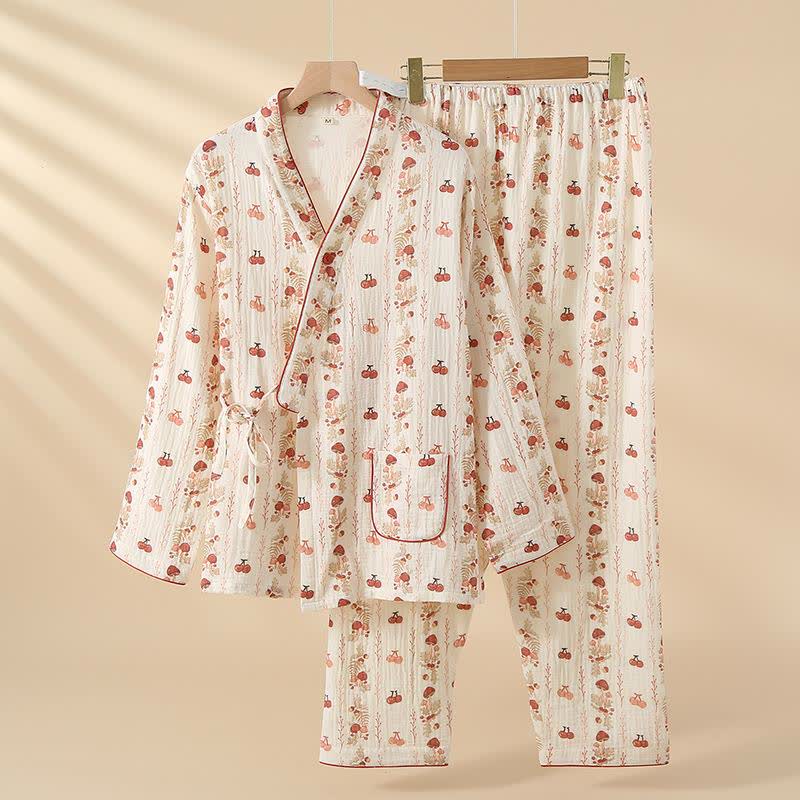 Pyjama kimono en gaze de coton aux motifs cerises et champignons - XL - image 0