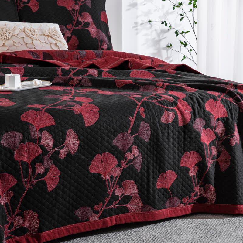 Couette réversible en coton avec feuilles de ginkgo orange - image 15