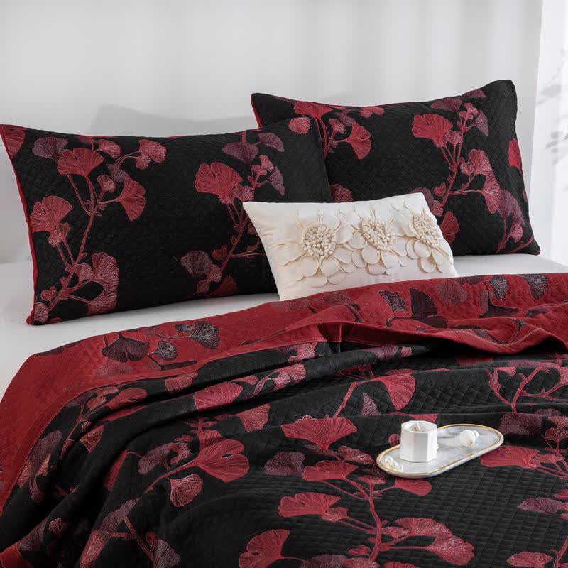 Couette réversible en coton avec feuilles de ginkgo orange - image 13