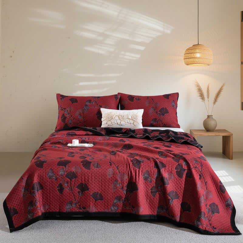 Couette réversible en coton avec feuilles de ginkgo orange - Rouge et noir - Couette avec 2 taies d'oreiller - 240cm x 250cm - image 20