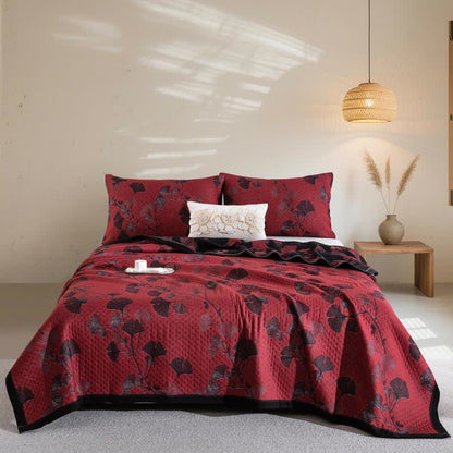 Couette réversible en coton avec feuilles de ginkgo orange - Rouge et noir - Couette avec 2 taies d'oreiller - 240cm x 250cm - image 20