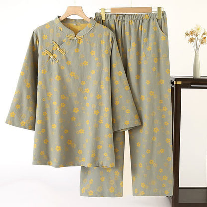 Pyjama en gaze de coton à fleurs orientales et motif jacquard - XL - image 0