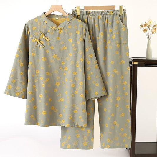 Pyjama en gaze de coton à fleurs orientales et motif jacquard - XL - image 0