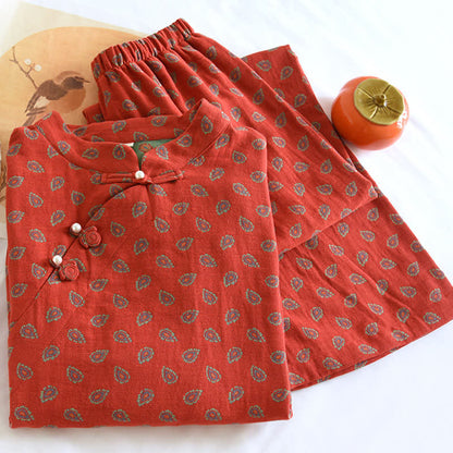 Pyjama jacquard d'inspiration cachemire en gaze de coton - image 2