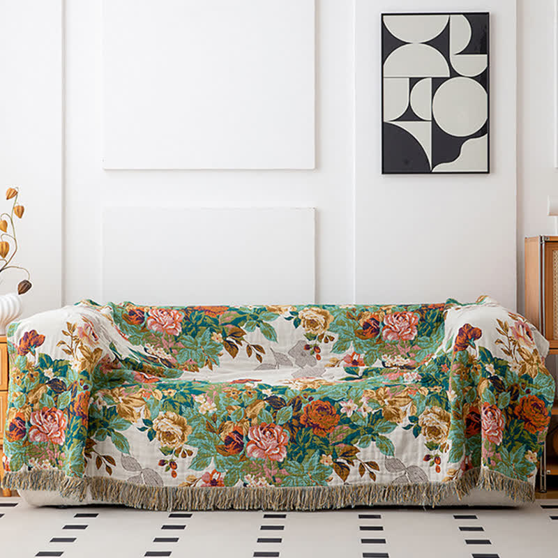 Couette fleurie Wonderland en coton naturel avec pompons - image 3