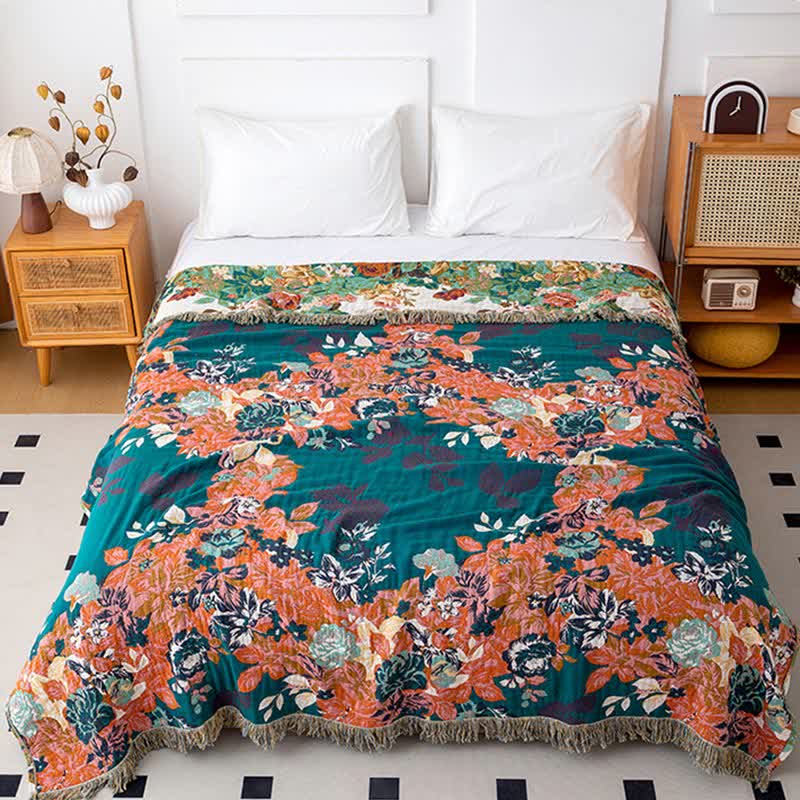 Couette fleurie Wonderland en coton naturel avec pompons - image 1
