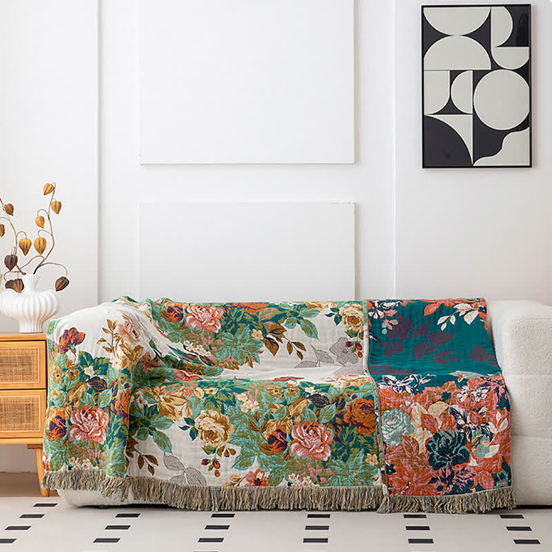 Couette fleurie Wonderland en coton naturel avec pompons - image 4