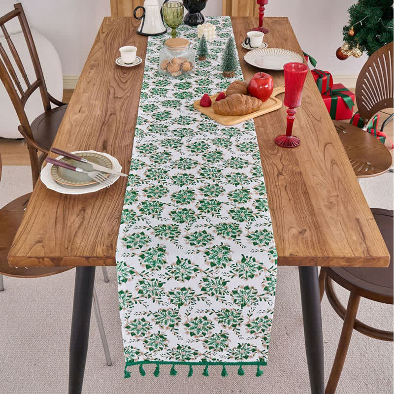 Chemin de table de Noël avec motif de fleurs d'edelweiss - image 1