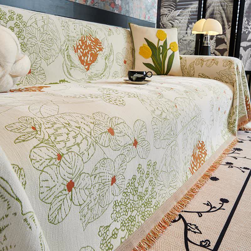 Couverture de canapé réversible à motif floral rustique - Vert clair - 180cm x 340cm - image 6