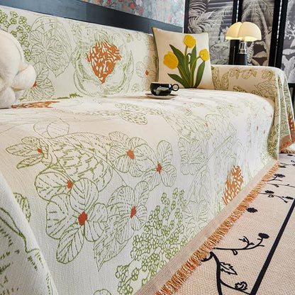 Couverture de canapé réversible à motif floral rustique - Vert clair - 180cm x 340cm - image 6