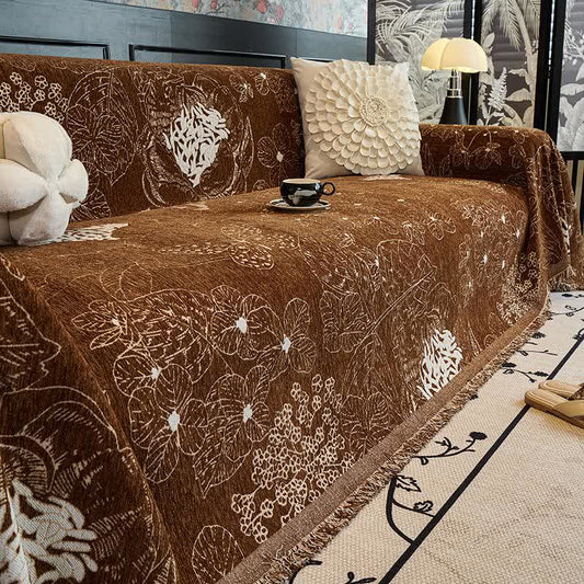 Couverture de canapé réversible à motif floral rustique - Brun - 180cm x 340cm - image 0