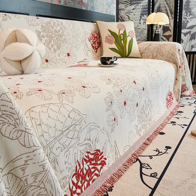 Couverture de canapé réversible à motif floral rustique - Beige - 180cm x 340cm - image 2