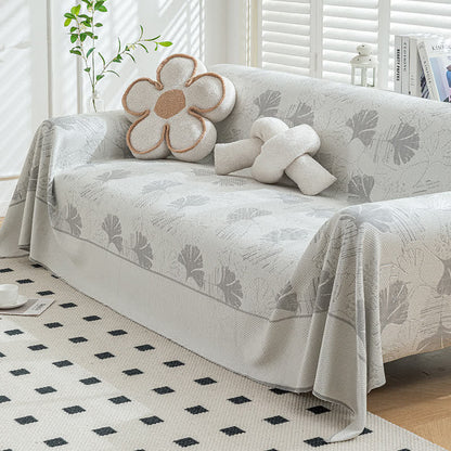 Housse de canapé en soie glacée avec feuilles de ginkgo - Gris clair - 180cm x 340cm - image 3