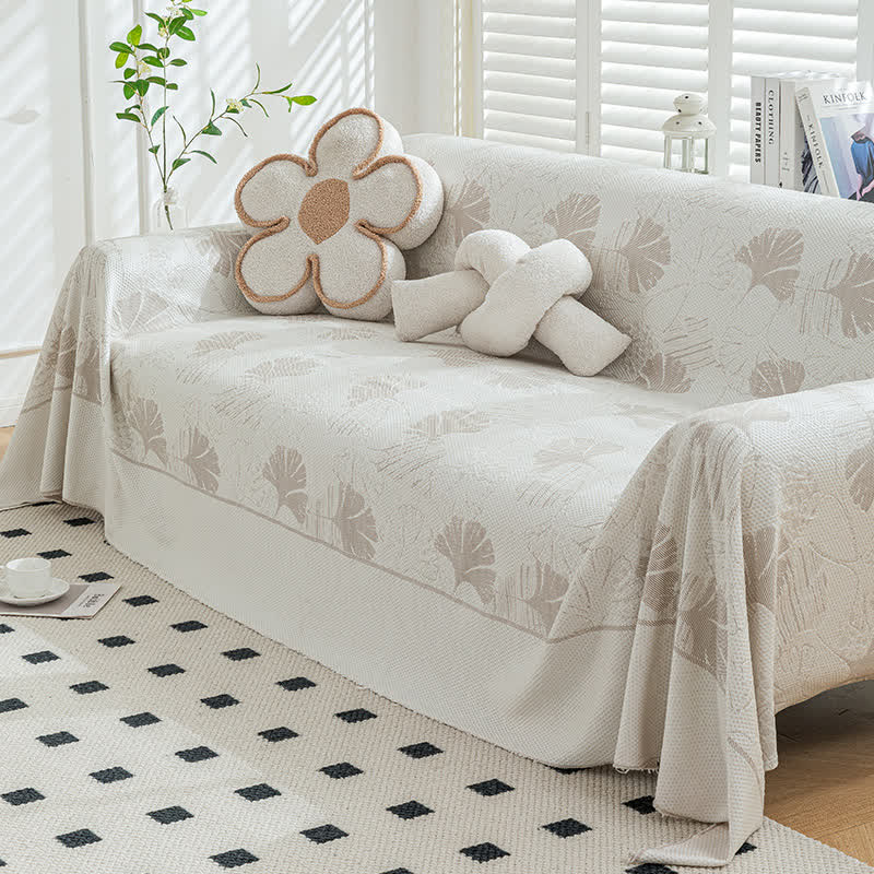 Housse de canapé en soie glacée avec feuilles de ginkgo - Brun - 180cm x 340cm - image 4