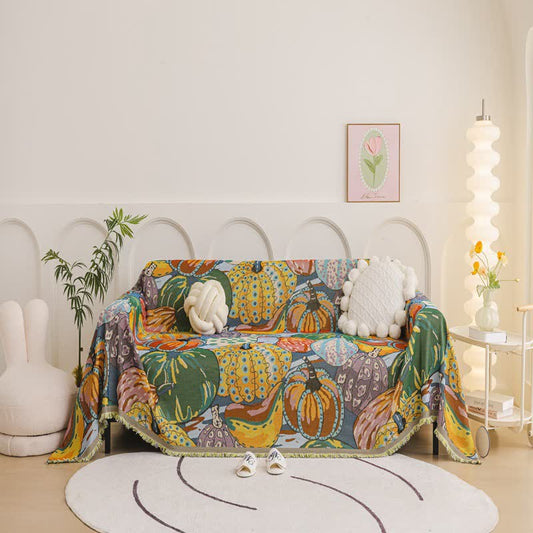 Couverture de canapé en chenille à motif citrouille artistique - 180cm x 340cm - image 0