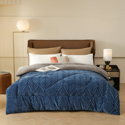 Couverture polaire luxueuse en relief - bleu marine - 220cm x 240cm - image 1