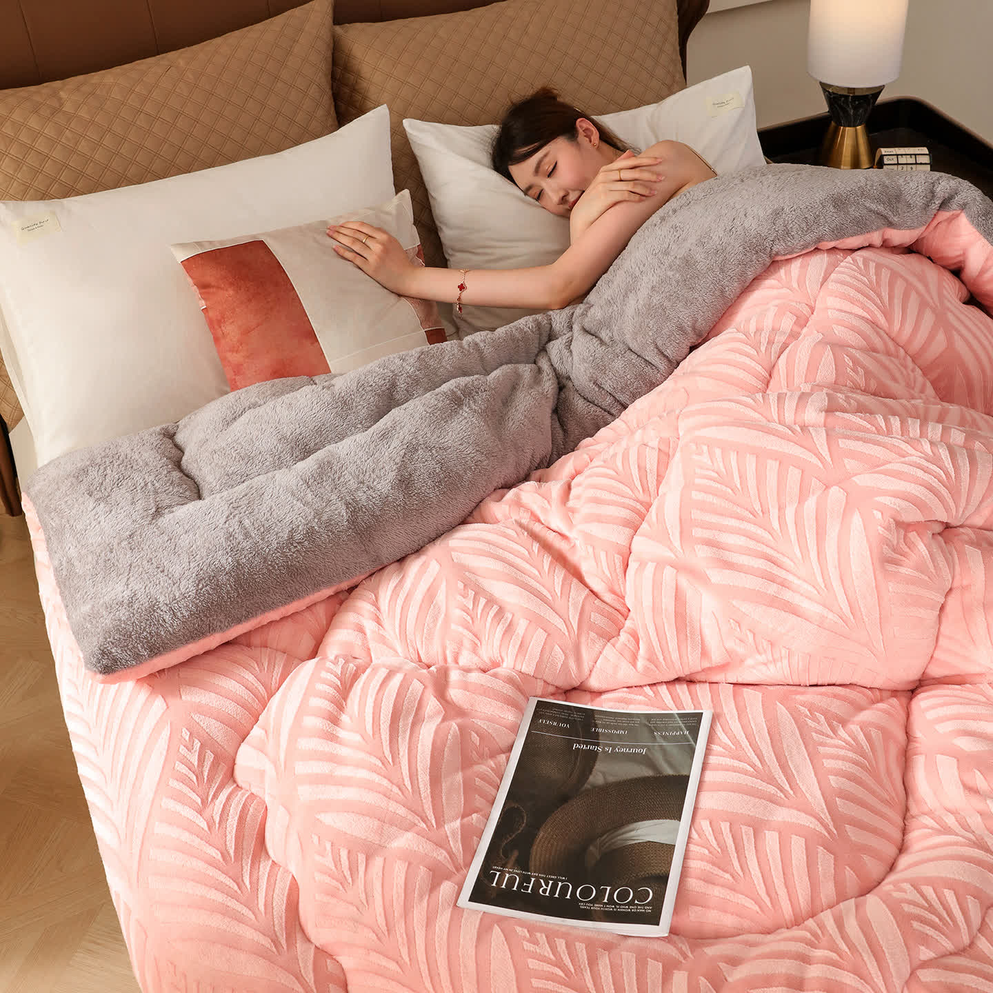 Couverture polaire luxueuse en relief - Rose - 220cm x 240cm - image 11
