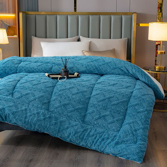 Couverture Sherpa de luxe en relief de diamants - Bleu - 229 cm x 259 cm - image 4