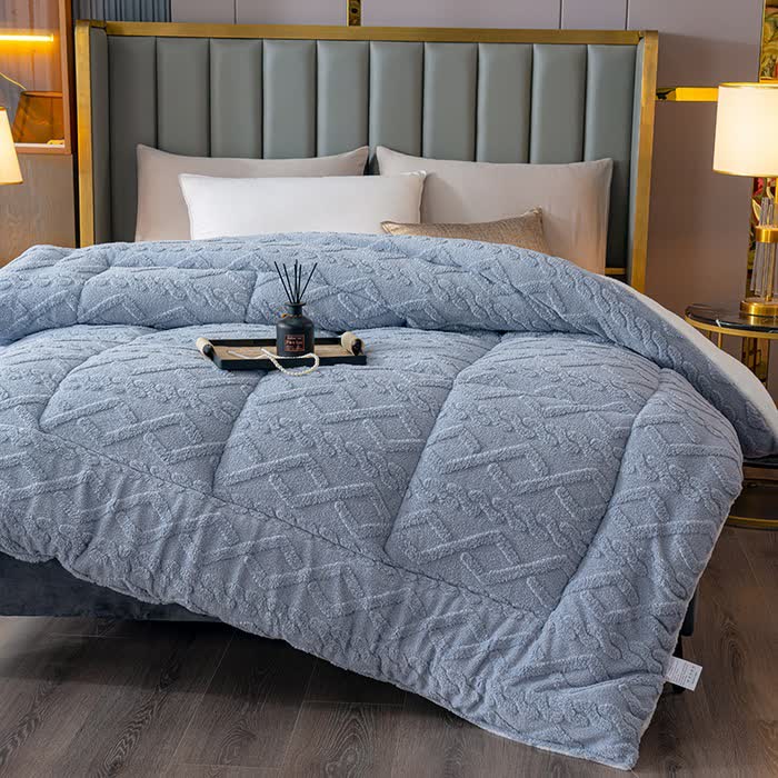 Couverture Sherpa de luxe en relief de diamants - Gris - 229 cm x 259 cm - image 2